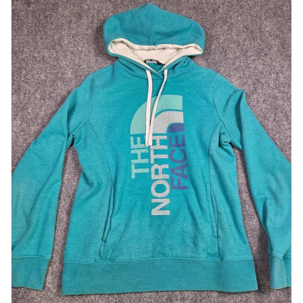 The North Face Hoodie Womans‎ Medium Teal Graphic Logo Relaxed Fit Casual